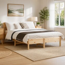 Wooden Bed Frame 150x200 cm Solid Pine Wood Slatted Base Brown
