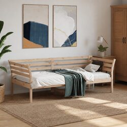 Day Bed Frame 90x190 cm Solid Pine Wood Sofa Bed with Safety Guardrails Brown