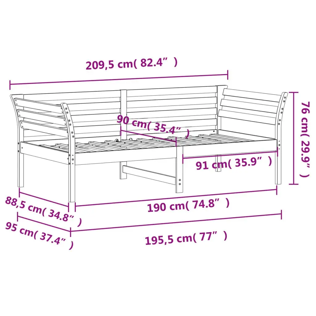 Day Bed Frame 90x190 cm Solid Pine Wood Sofa Bed with Safety Guardrails Brown