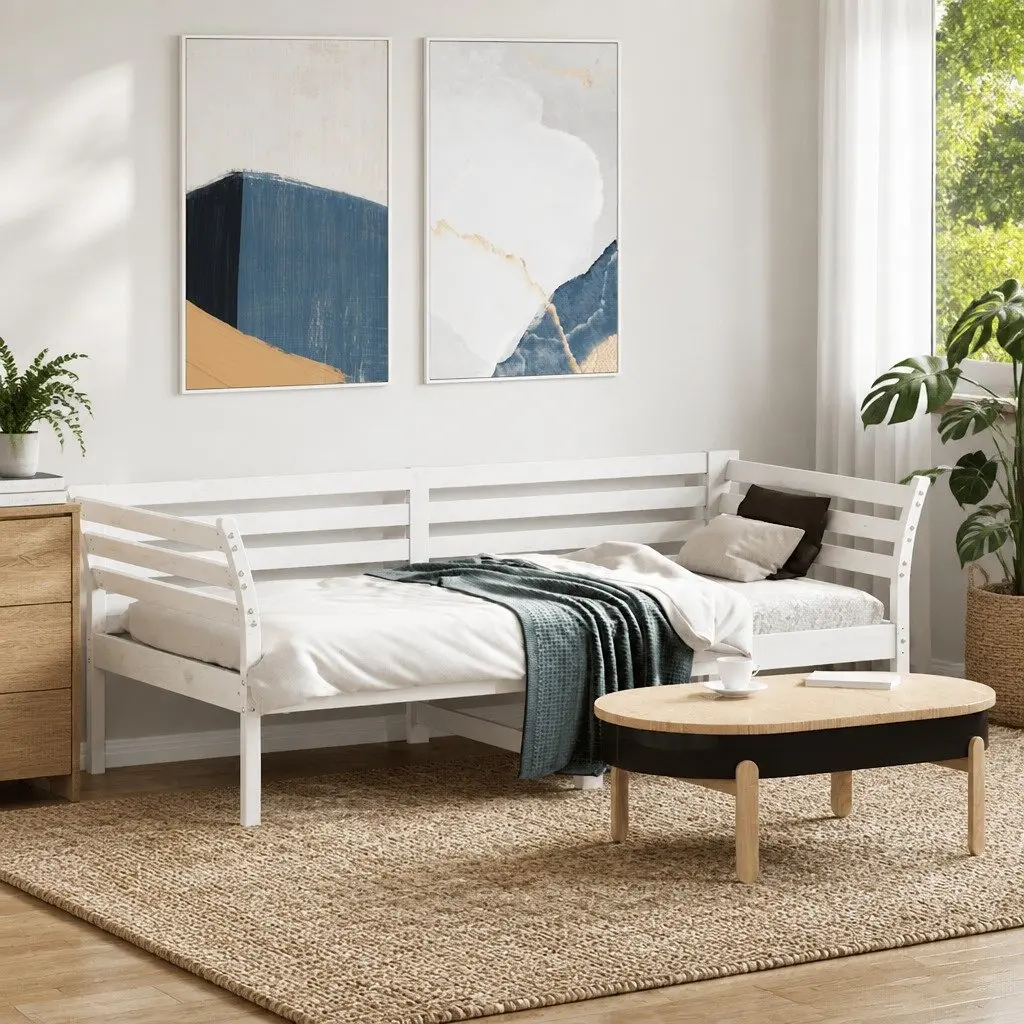 Day Bed 90x190 cm Solid Pine Wood Sofa Bed with Guardrails Slatted Base
