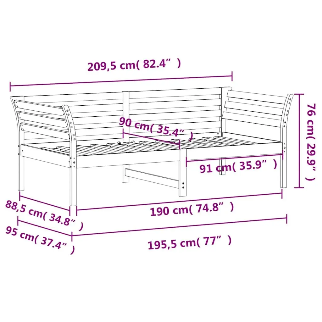 Day Bed 90x190 cm Solid Pine Wood Sofa Bed with Guardrails Slatted Base