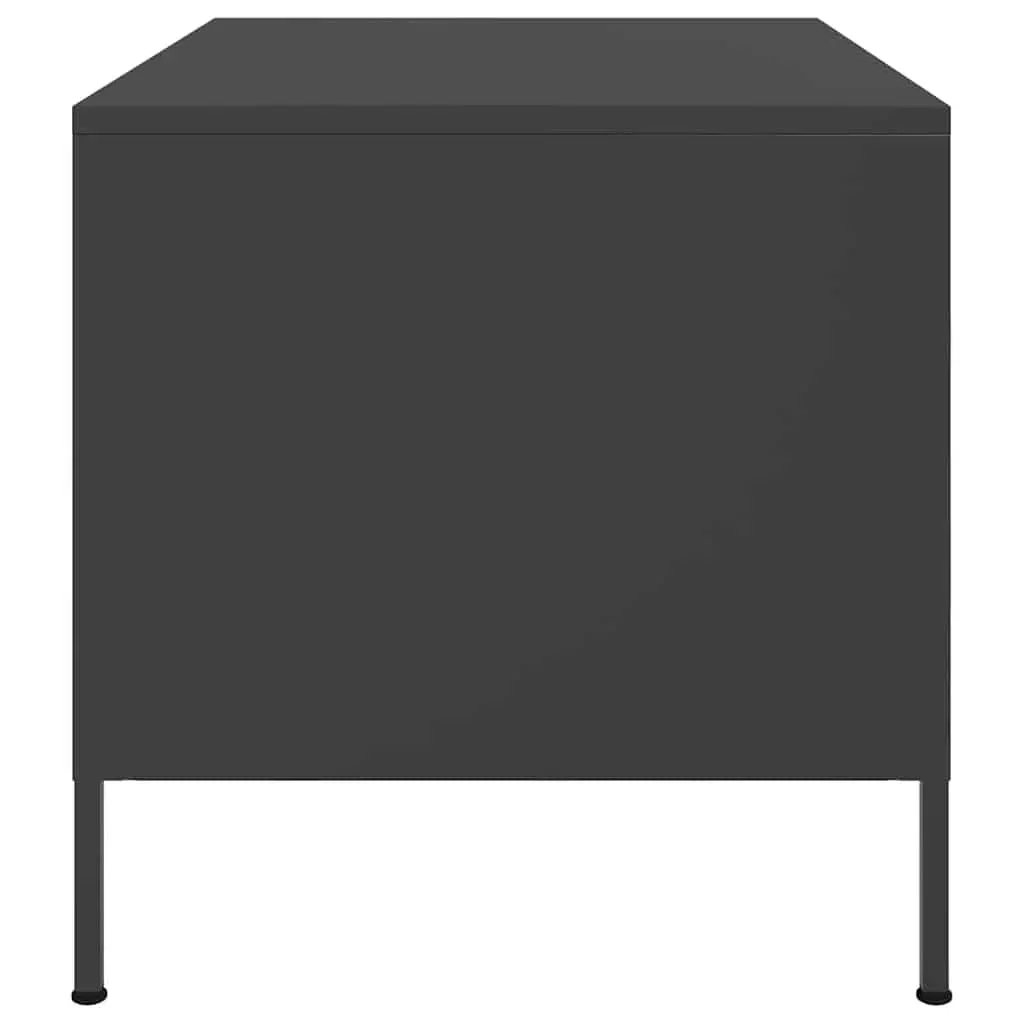 Industrial Coffee Table Black Cold-Rolled Steel Frame with Storage Compartment