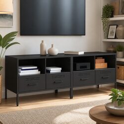 Elevate Your Space with Two Black Industrial TV Cabinets