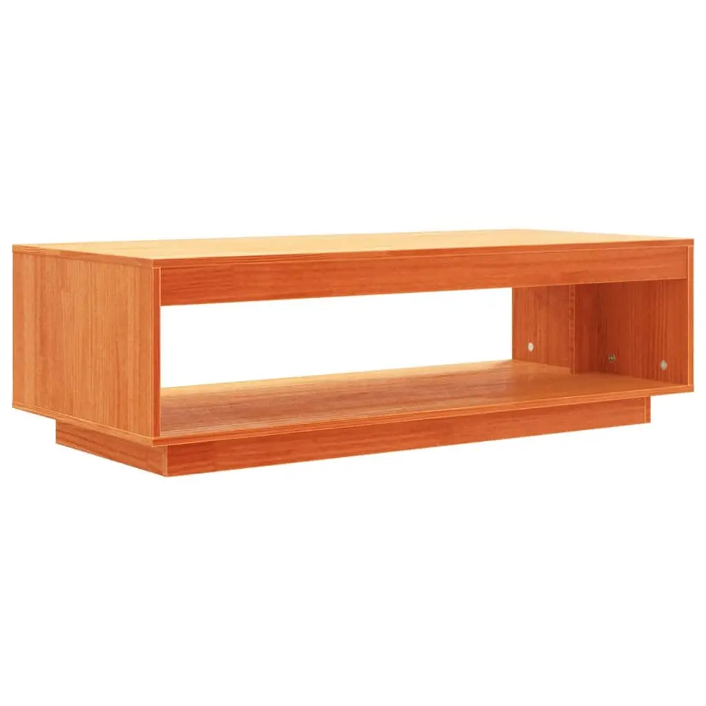 Brown Coffee Table Solid Pine Wood with Lower Storage Shelf 110x50x33.5cm Living Room Furniture