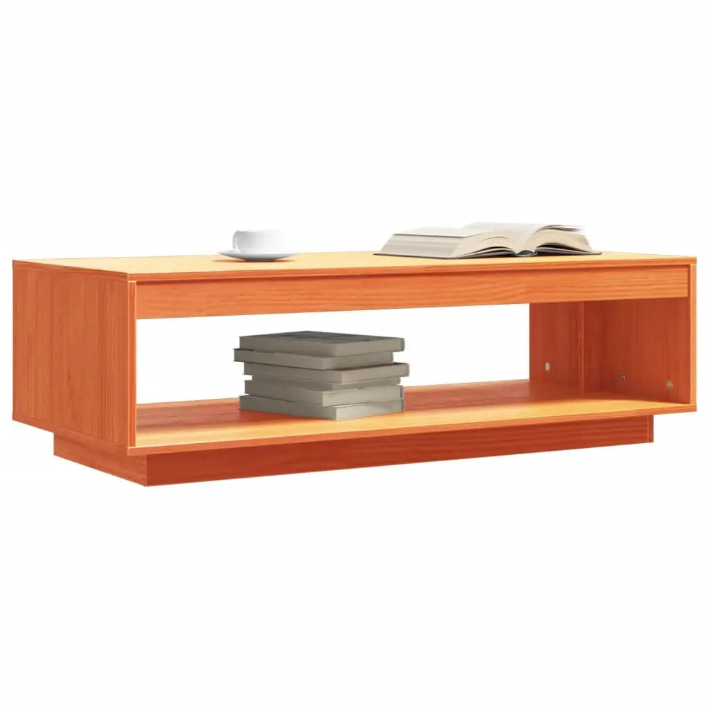 Brown Coffee Table Solid Pine Wood with Lower Storage Shelf 110x50x33.5cm Living Room Furniture