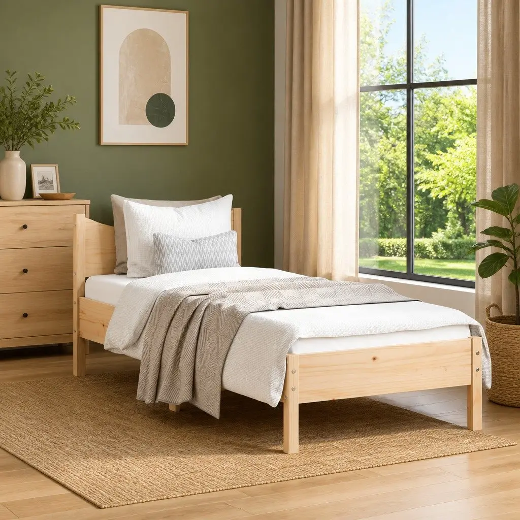 Solid Wood Pine Bed Frame 90x190 cm Brown Natural Grain Wooden Slats