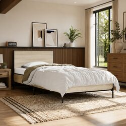 Stylish 90x190cm Brown Bed Frame with Supportive Headboard