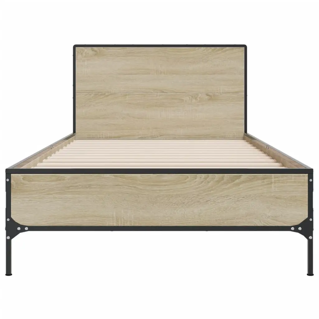 Single Bed Frame 90x190cm Brown Engineered Wood Slats with Headboard Support