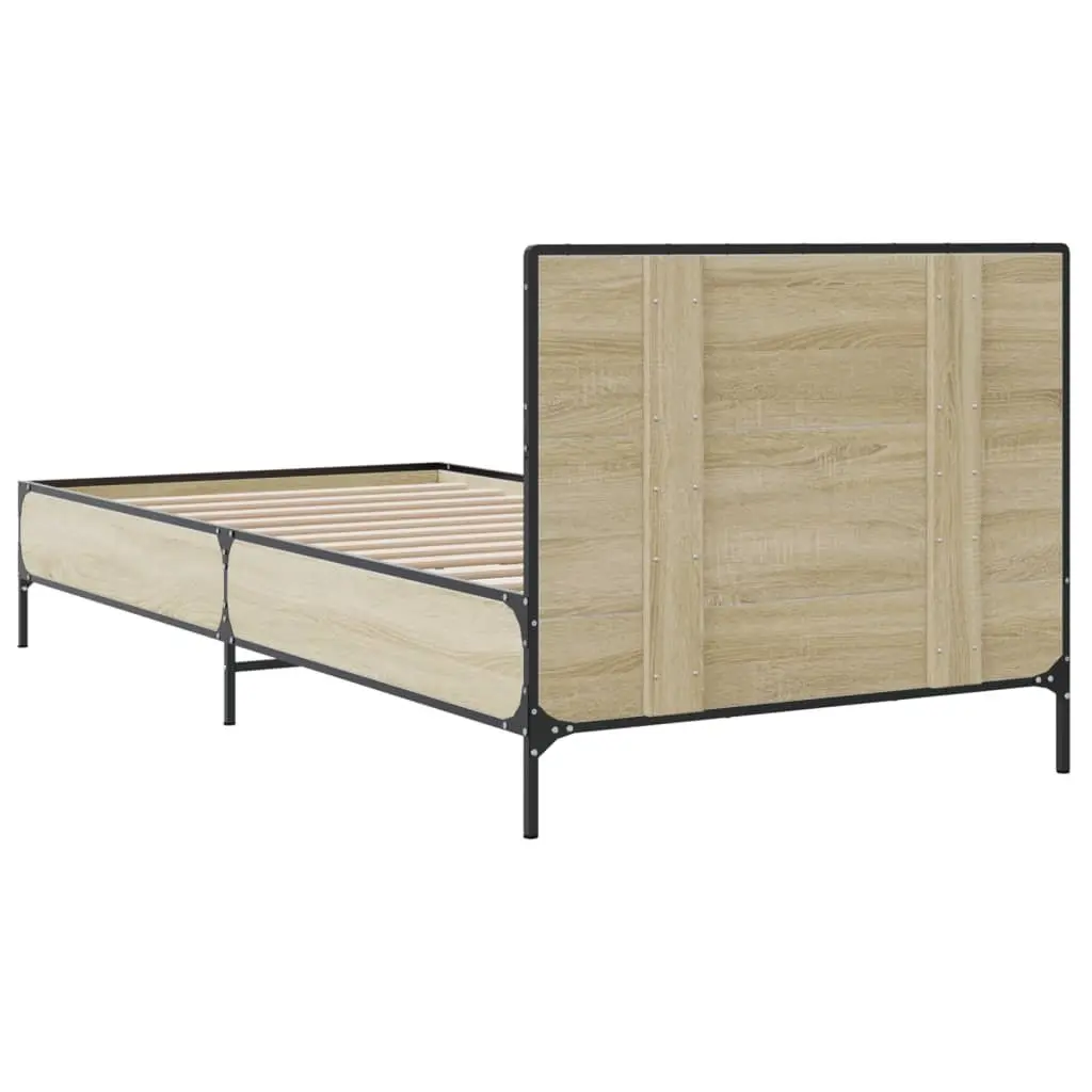 Single Bed Frame 90x190cm Brown Engineered Wood Slats with Headboard Support