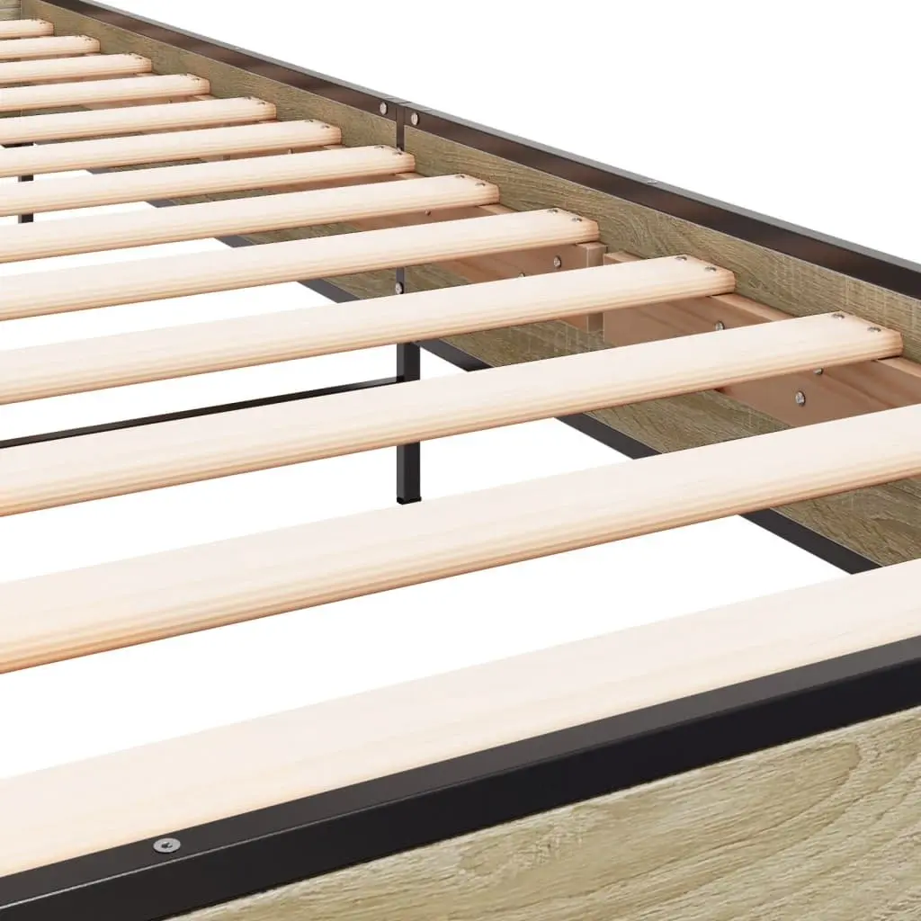 Single Bed Frame 90x190cm Brown Engineered Wood Slats with Headboard Support
