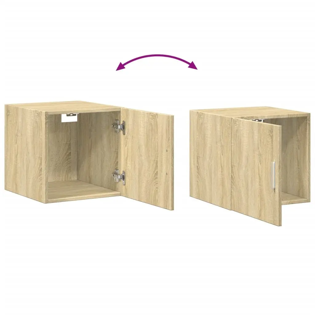 Wall Cabinet Brown Engineered Wood Wall-Mounted Storage with Reversible Door Assembly