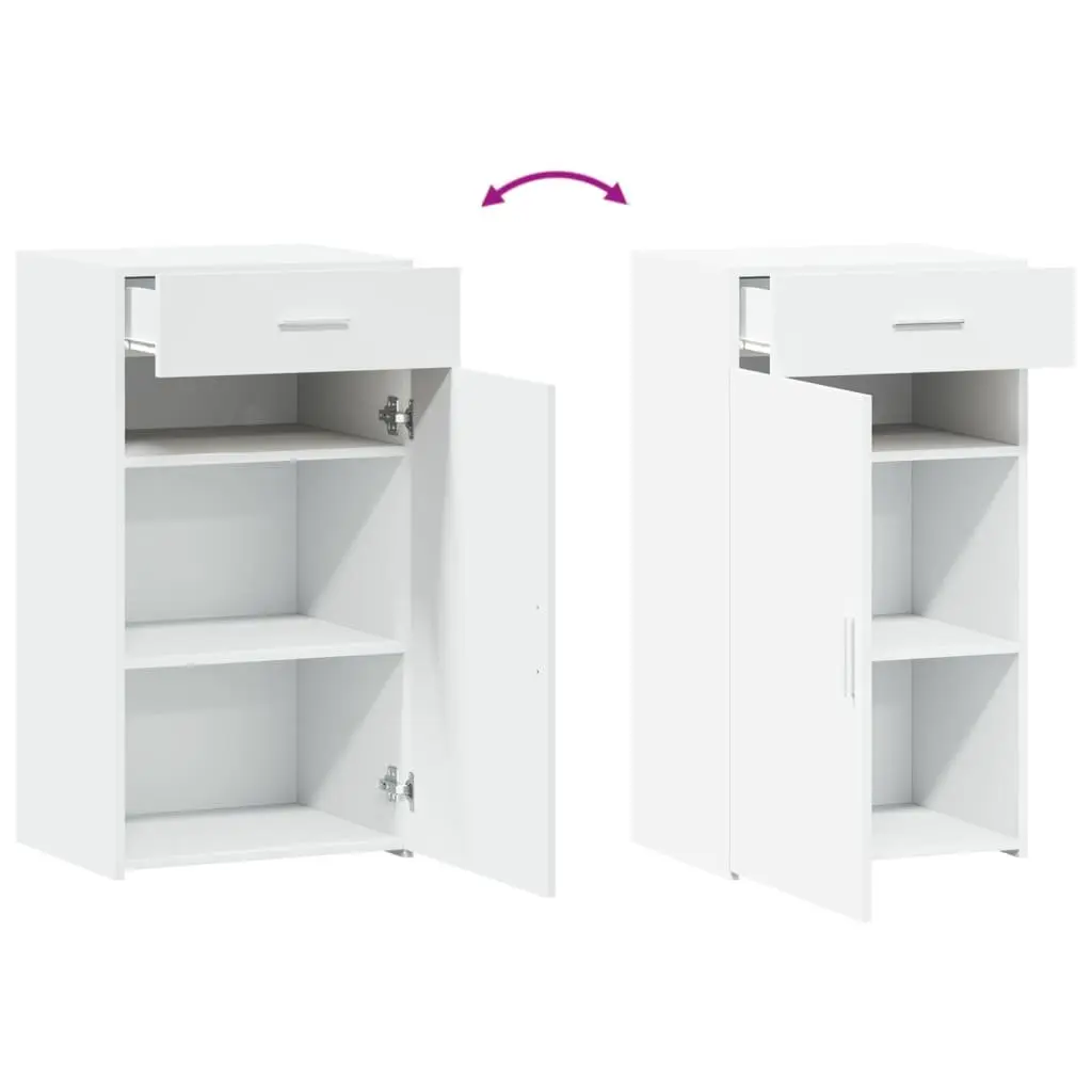 White Sideboard Cabinet with Drawer and Door Storage Engineered Wood Furniture