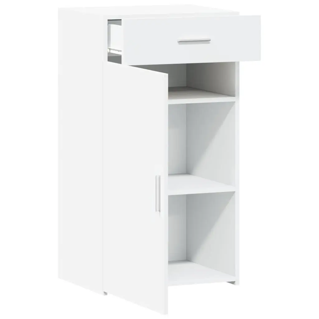 White Sideboard Cabinet with Drawer and Door Storage Engineered Wood Furniture
