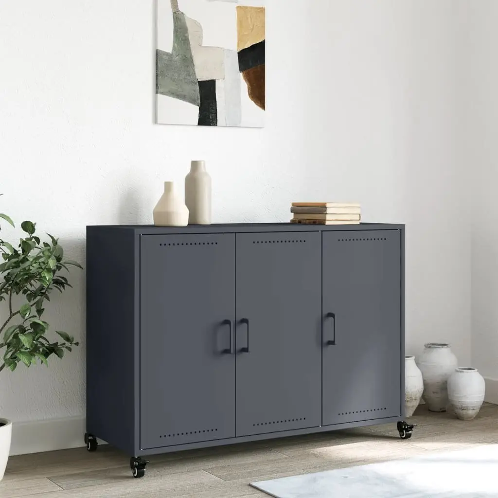 Sideboard Anthracite Storage Cabinet with Wheels Durable Steel Construction