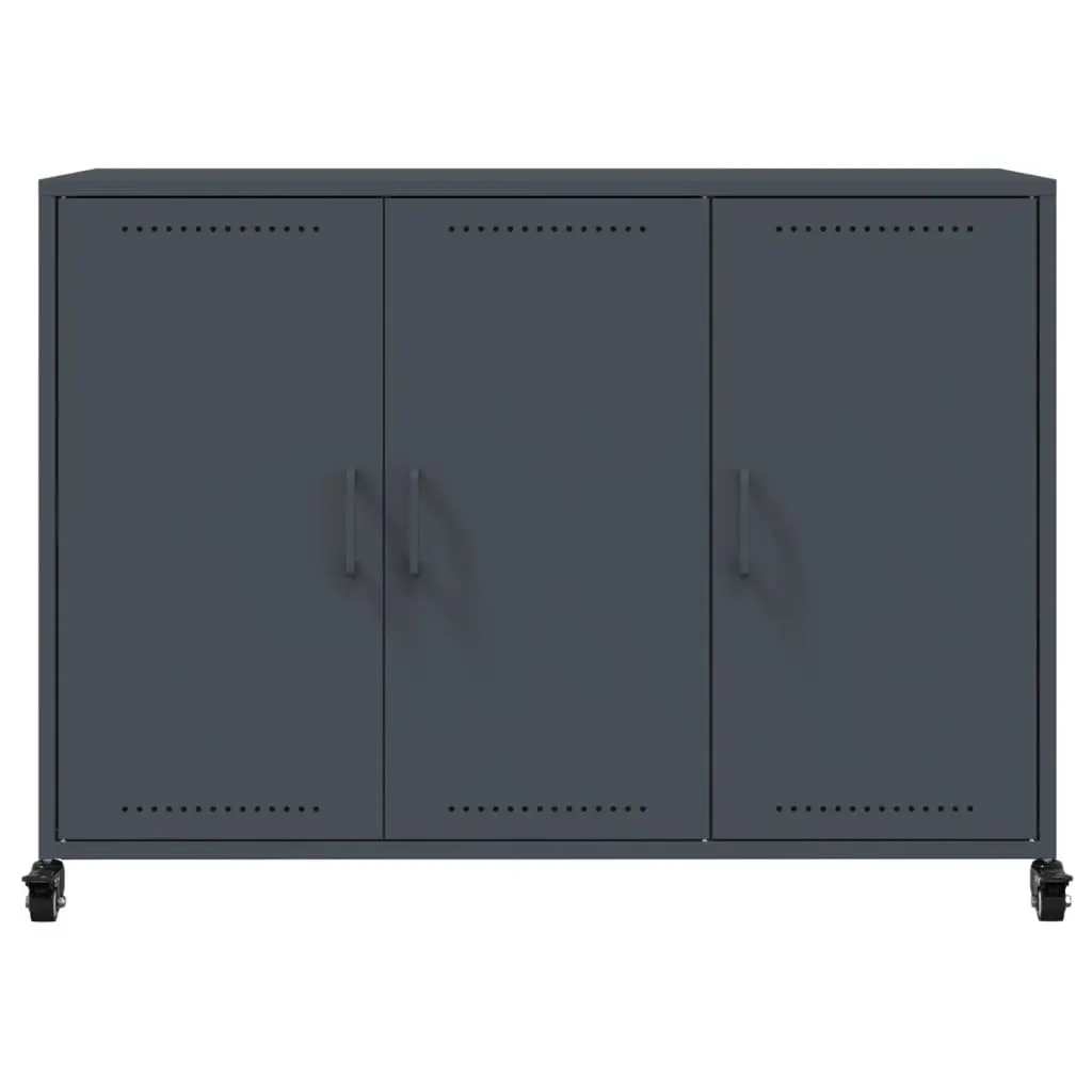Sideboard Anthracite Storage Cabinet with Wheels Durable Steel Construction