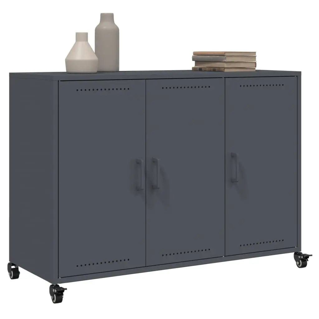 Sideboard Anthracite Storage Cabinet with Wheels Durable Steel Construction