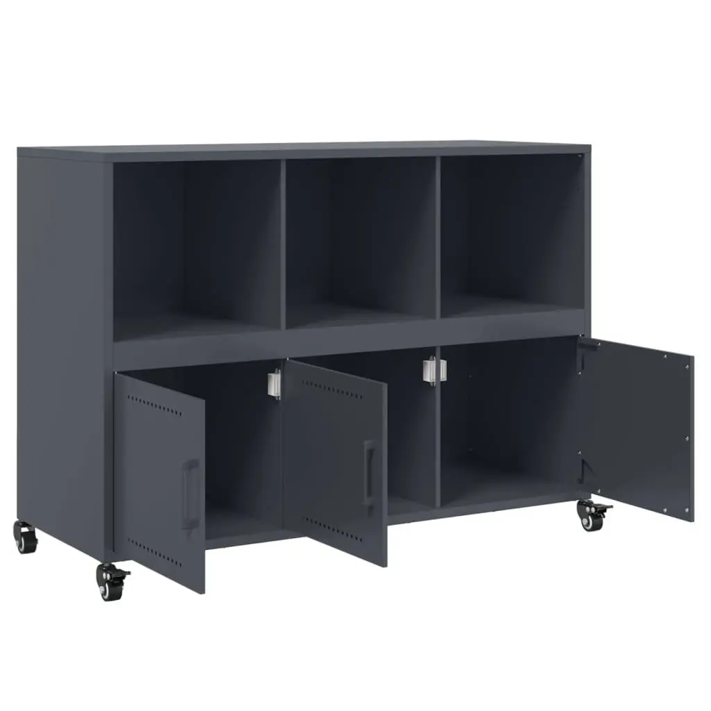 Sideboard Anthracite Steel Construction Storage Cabinet with 4 Wheels for Bedroom Living Room