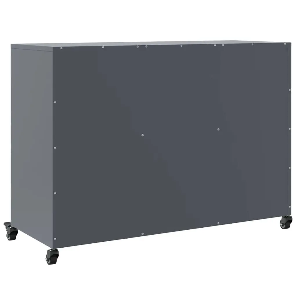 Sideboard Anthracite Steel Construction Storage Cabinet with 4 Wheels for Bedroom Living Room