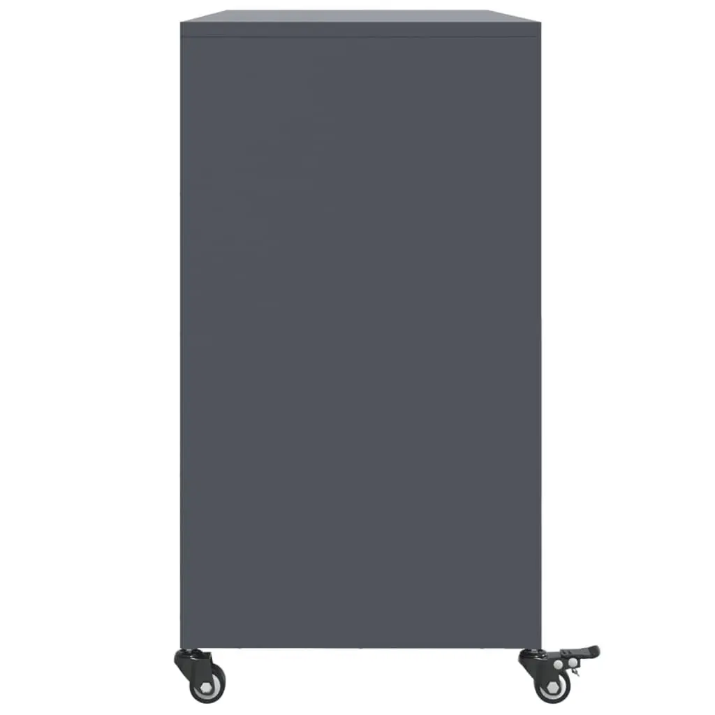 Sideboard Anthracite Steel Construction Storage Cabinet with 4 Wheels for Bedroom Living Room