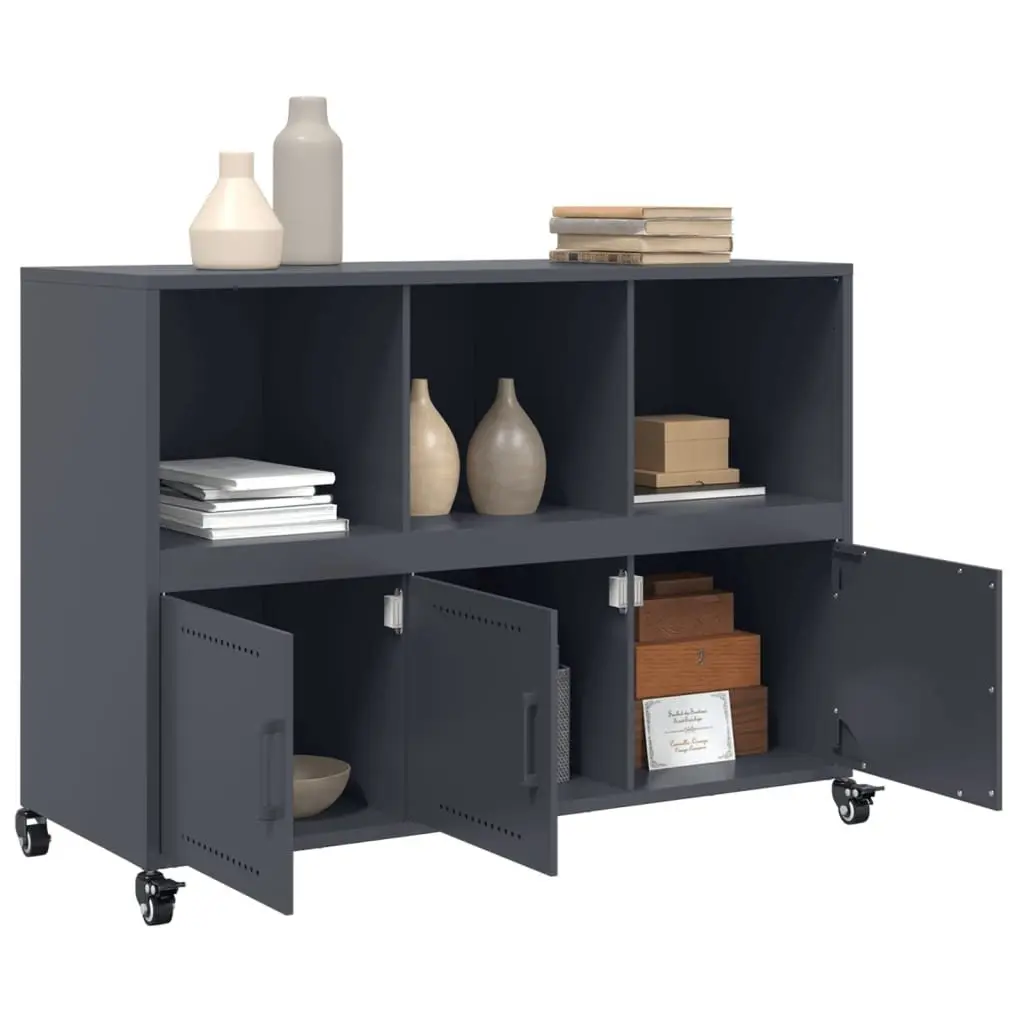 Sideboard Anthracite Steel Construction Storage Cabinet with 4 Wheels for Bedroom Living Room