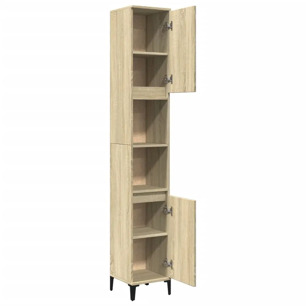 Bathroom Cabinet 30x30x190cm Sonoma Oak Tall Storage Unit with Shelves Doors
