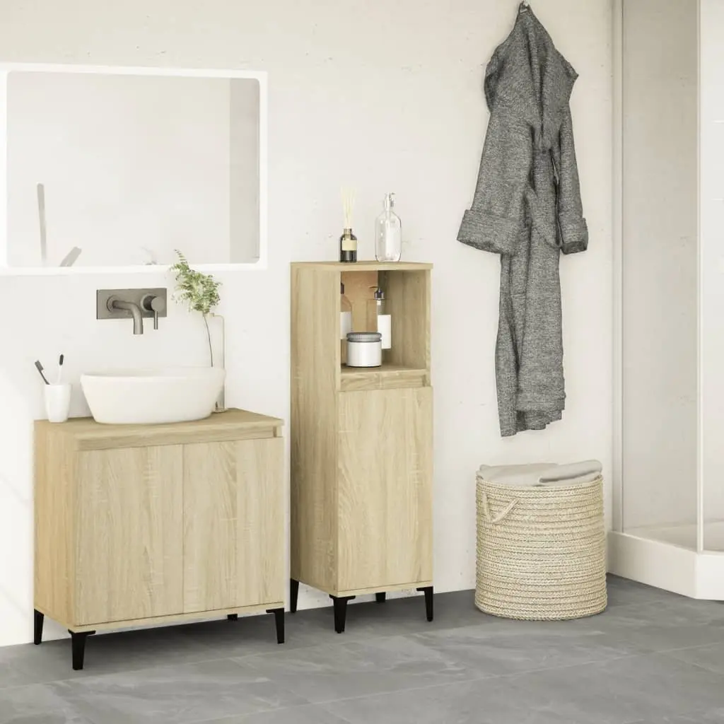Bathroom Cabinet Brown 30x30x100cm Engineered Wood Storage Cupboard