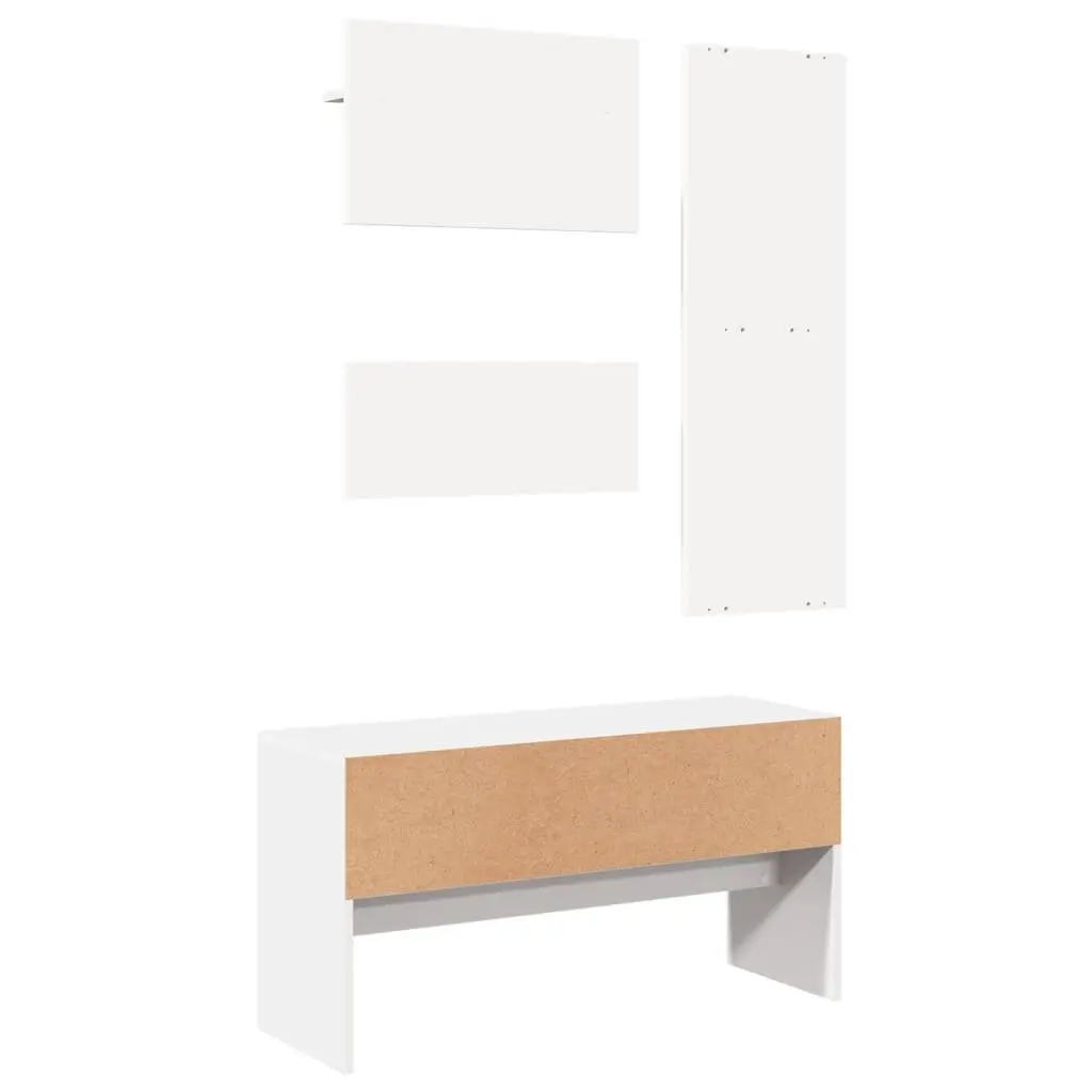 4 Piece Hallway Furniture Set White Storage Bench Mirror Coat Racks