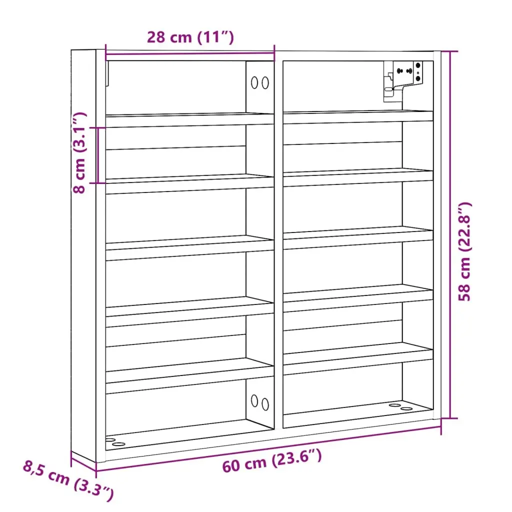 Floating Vitrine Cabinet 60x8.5x58 cm Engineered Wood Storage Wall Shelf