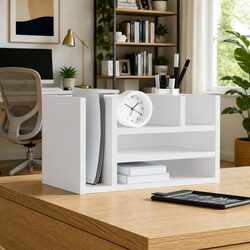 White Desk Organiser 6 Compartment Storage for a Neat Space
