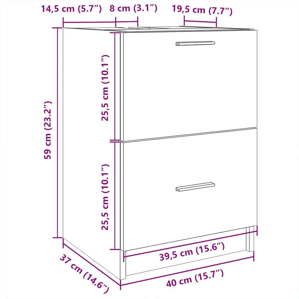 Bathroom Vanity Unit 40x37x59cm White Under Sink Cabinet with Storage Drawer