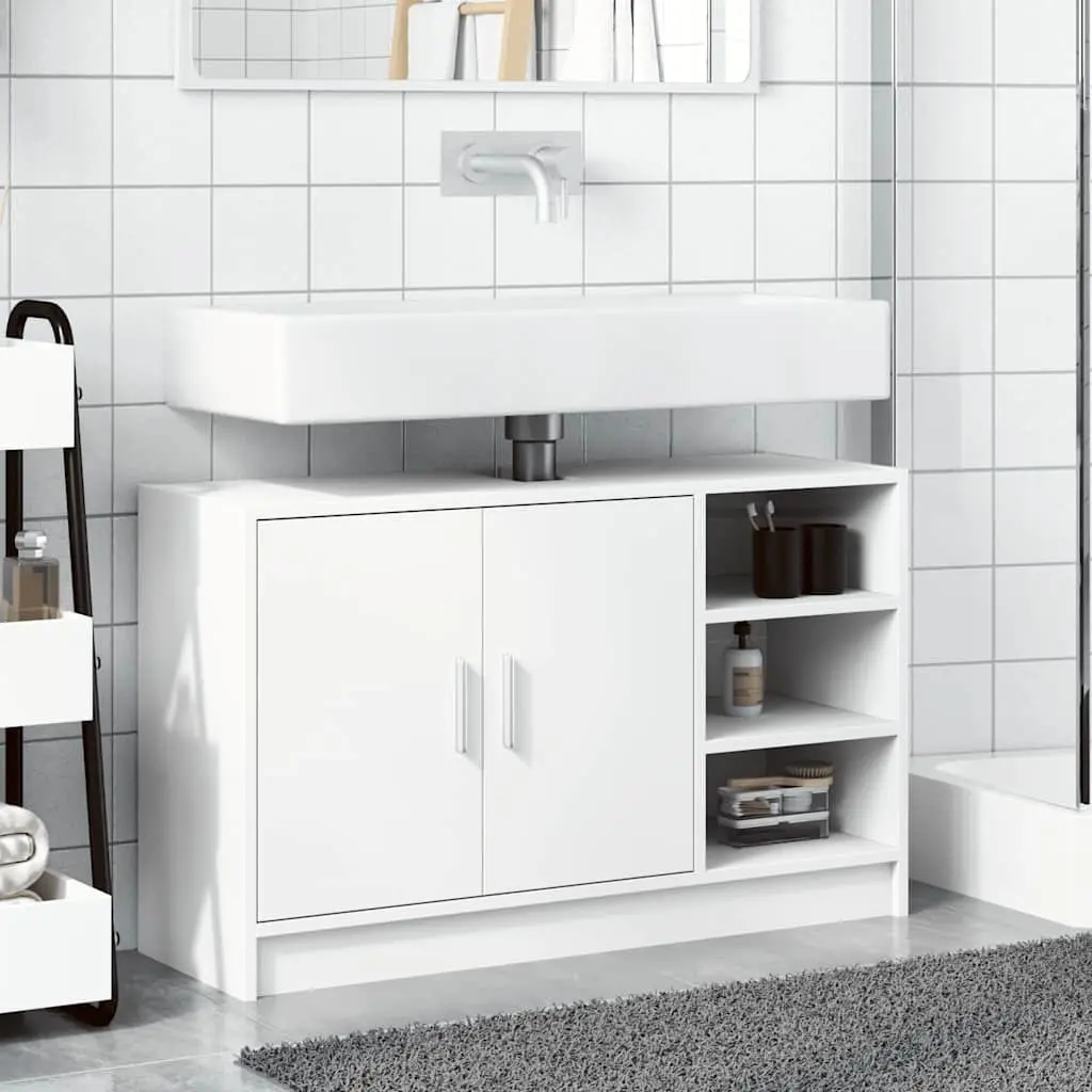 Bathroom Sink Cabinet 90x29x55cm White Engineered Wood Storage Vanity
