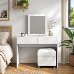 Dressing Table with LED Mirror 2 Drawers Bedroom Vanity Makeup Desk White