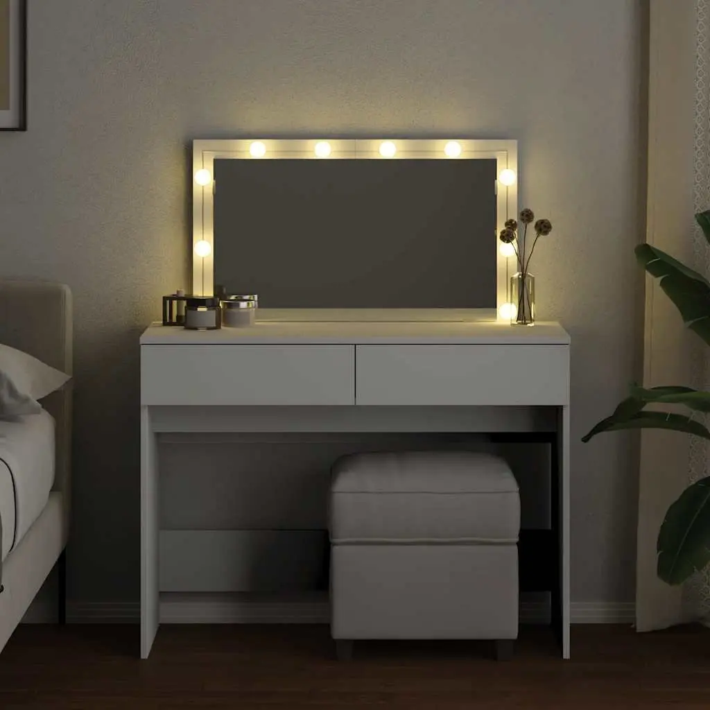 Dressing Table 100W x 40D x 120H cm White LED Mirror 2 Drawers Storage Desk