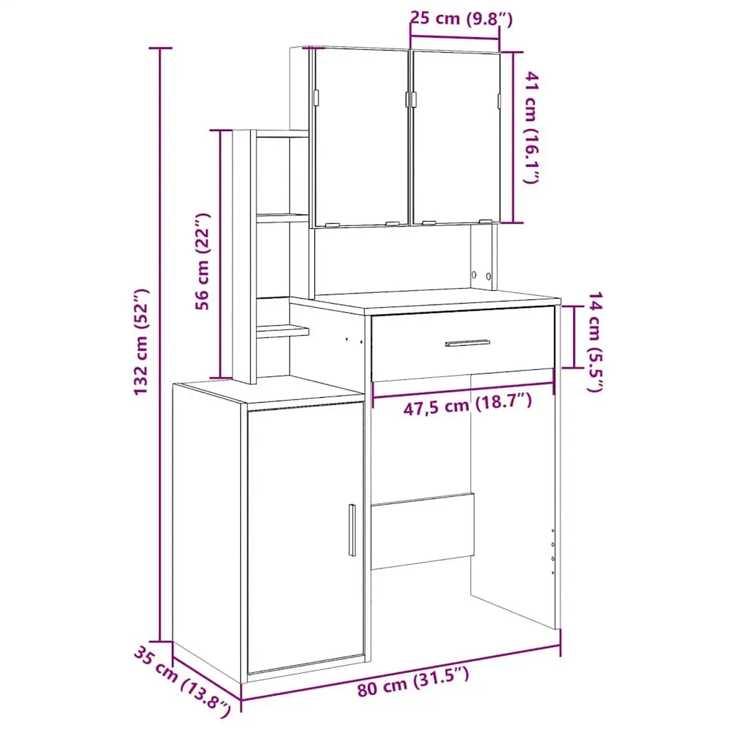 Dressing Table with Mirror and Storage Drawer White