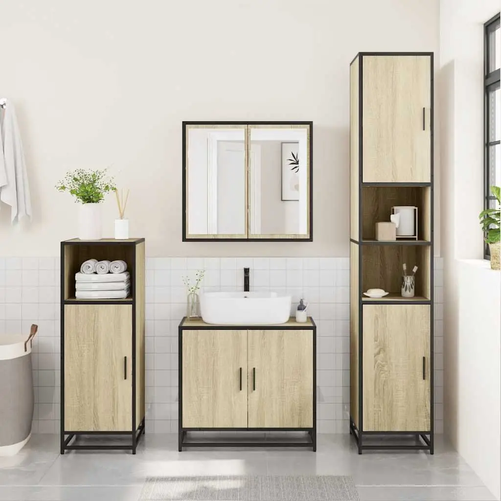 Bathroom Mirror Cabinet Wall-Mounted Storage Unit Brown Engineered Wood Moisture-Resistant