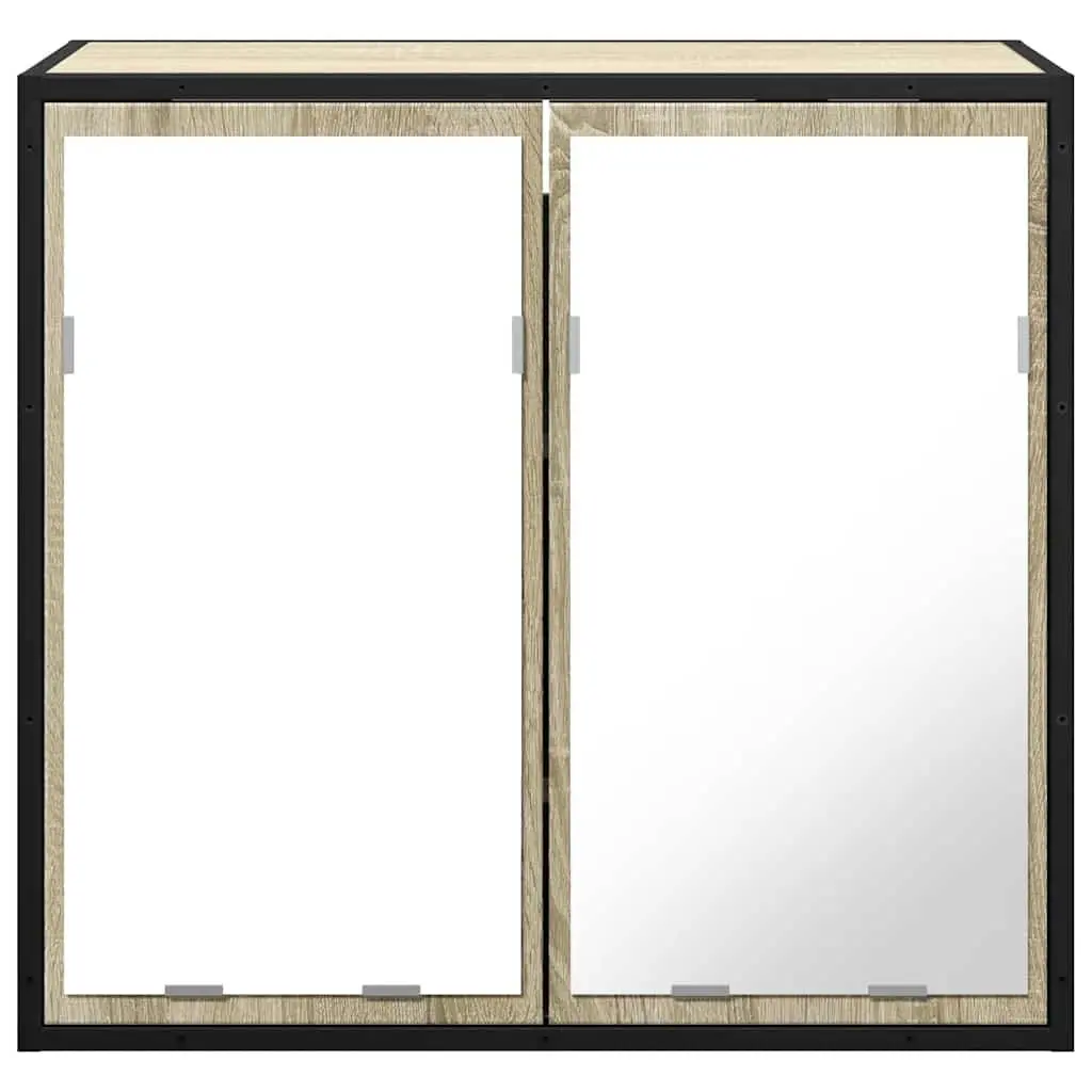 Bathroom Mirror Cabinet Wall-Mounted Storage Unit Brown Engineered Wood Moisture-Resistant