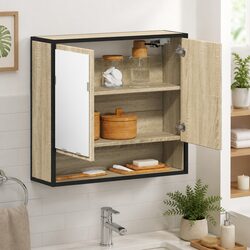 Bathroom Mirror Cabinet Wall-Mounted Storage Vanity Unit Engineered Wood