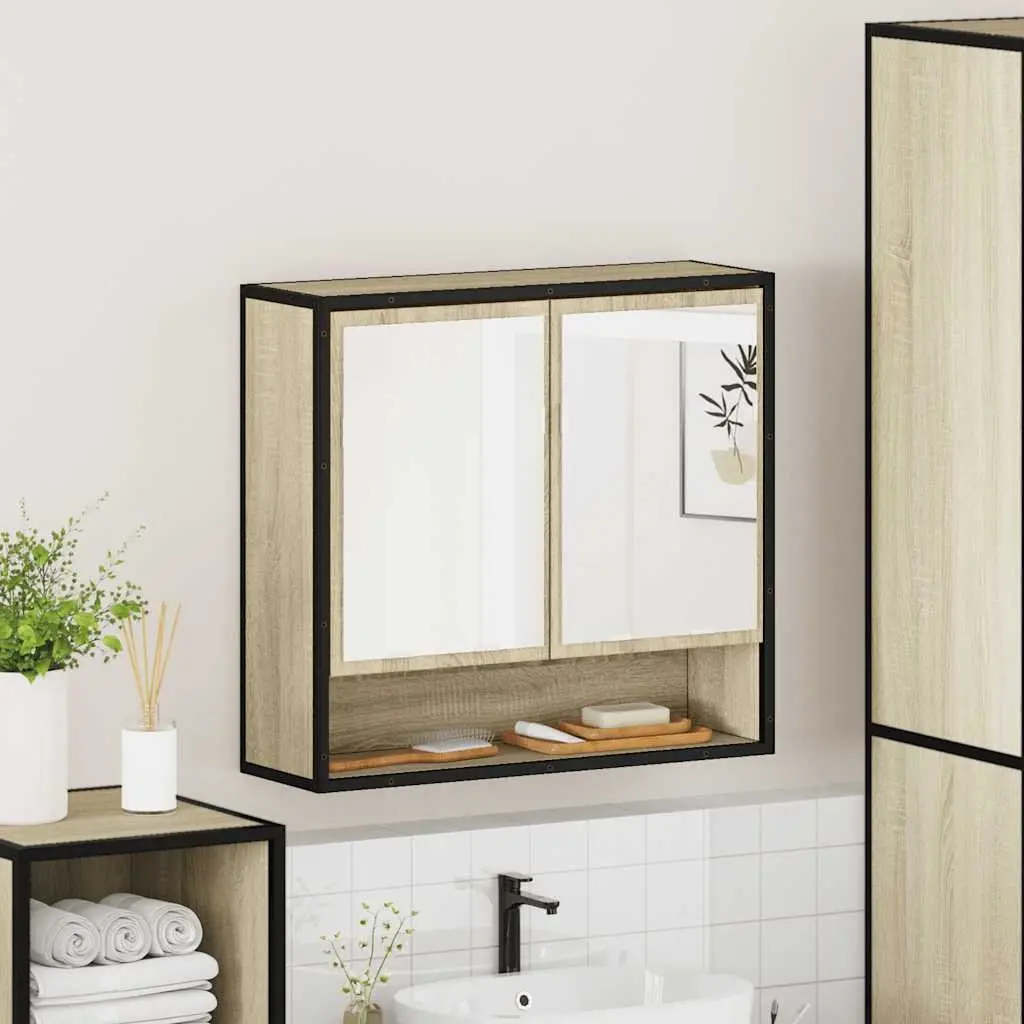 Wall-Mounted Bathroom Vanity Unit with Mirror Engineered Wood Brown 65W x 20D x 60H cm