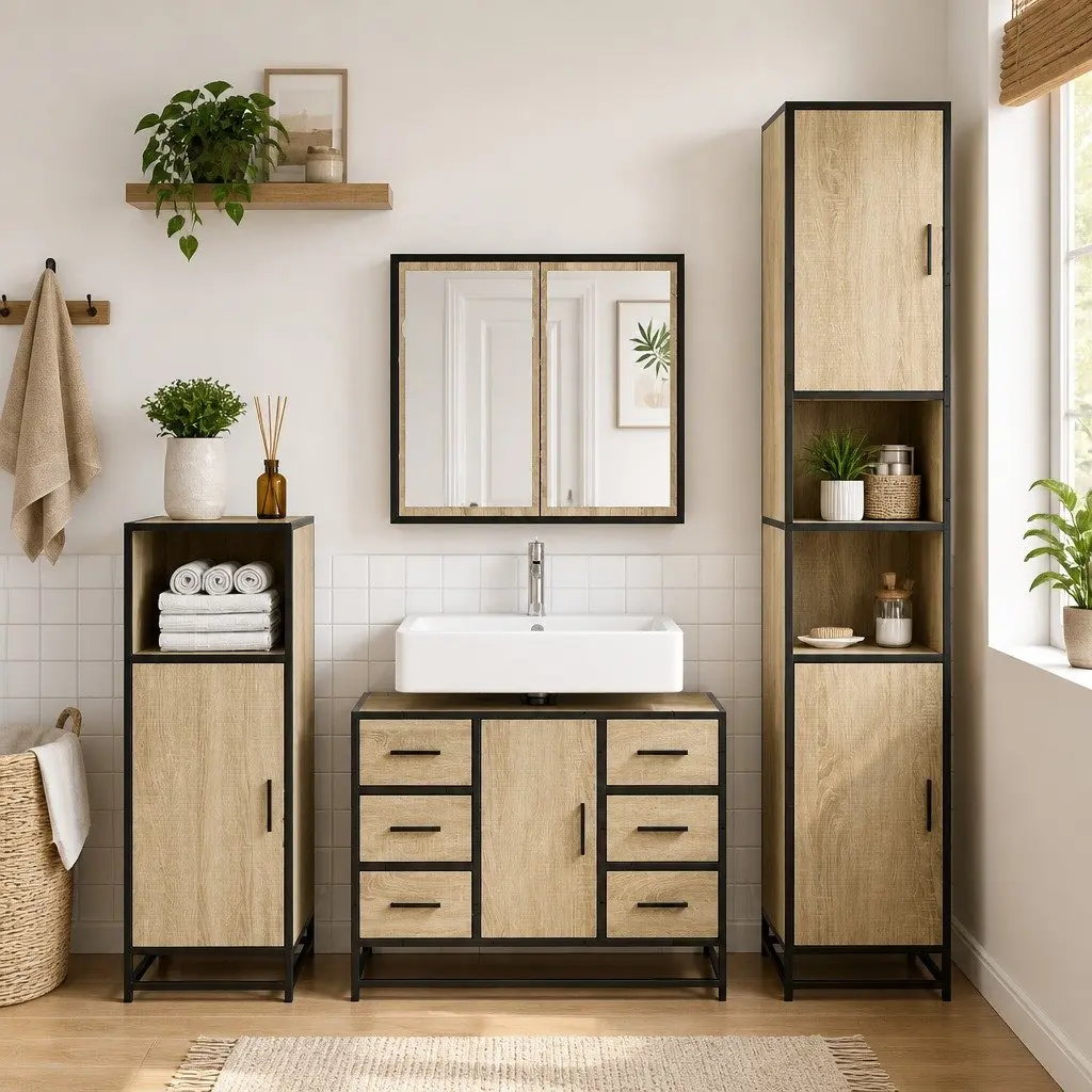 Bathroom Sink Cabinet Sonoma Oak 80x33x60cm Engineered Wood Vanity Storage