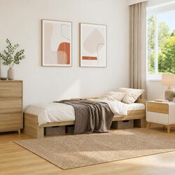 Bed Frame 90x190 cm Sonoma Oak Engineered Wood Slatted Base Side Rails