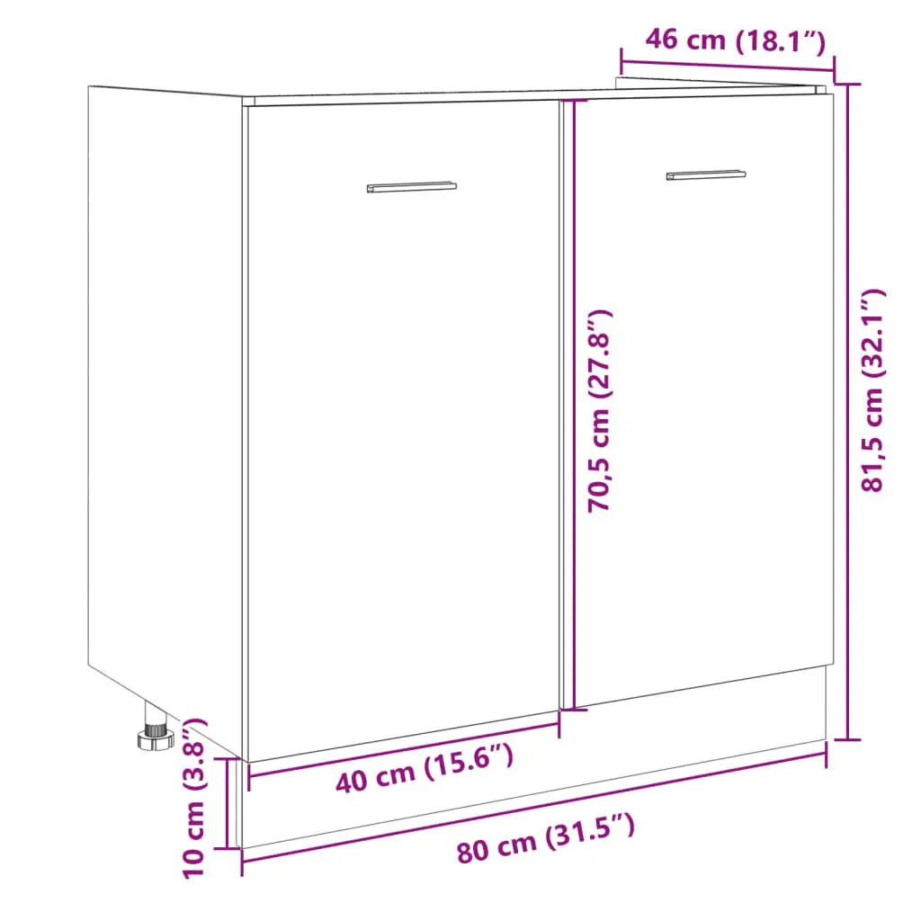Bottom Kitchen Cabinet 80 x 46 x 81.5 cm Sonoma Oak Engineered Wood Storage Unit with Two Doors and Internal Shelving