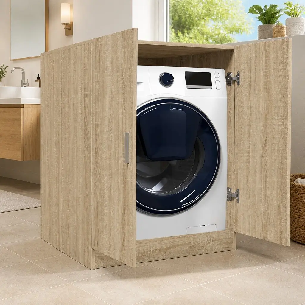 Washing Machine Cabinet Storage Unit 71cm Engineered Wood Organiser for Laundry Room Bathroom