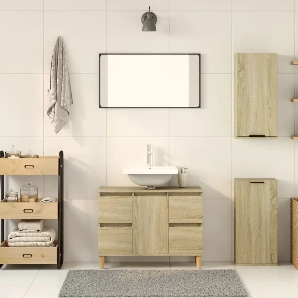 Wall-Mounted Bathroom Cabinet 32W x 20D x 67H cm Brown Sonoma Oak Space Saving Storage Unit