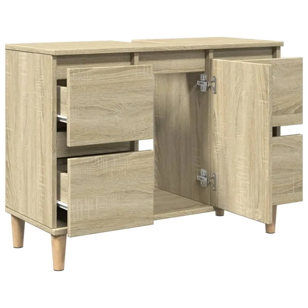 Bathroom Sink Cabinet 80x33x60cm Brown Engineered Wood Vanity Unit with 4 Drawers and 1 Compartment