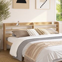 Stylish 180 cm Brown Solid Wood Headboard with Shelves