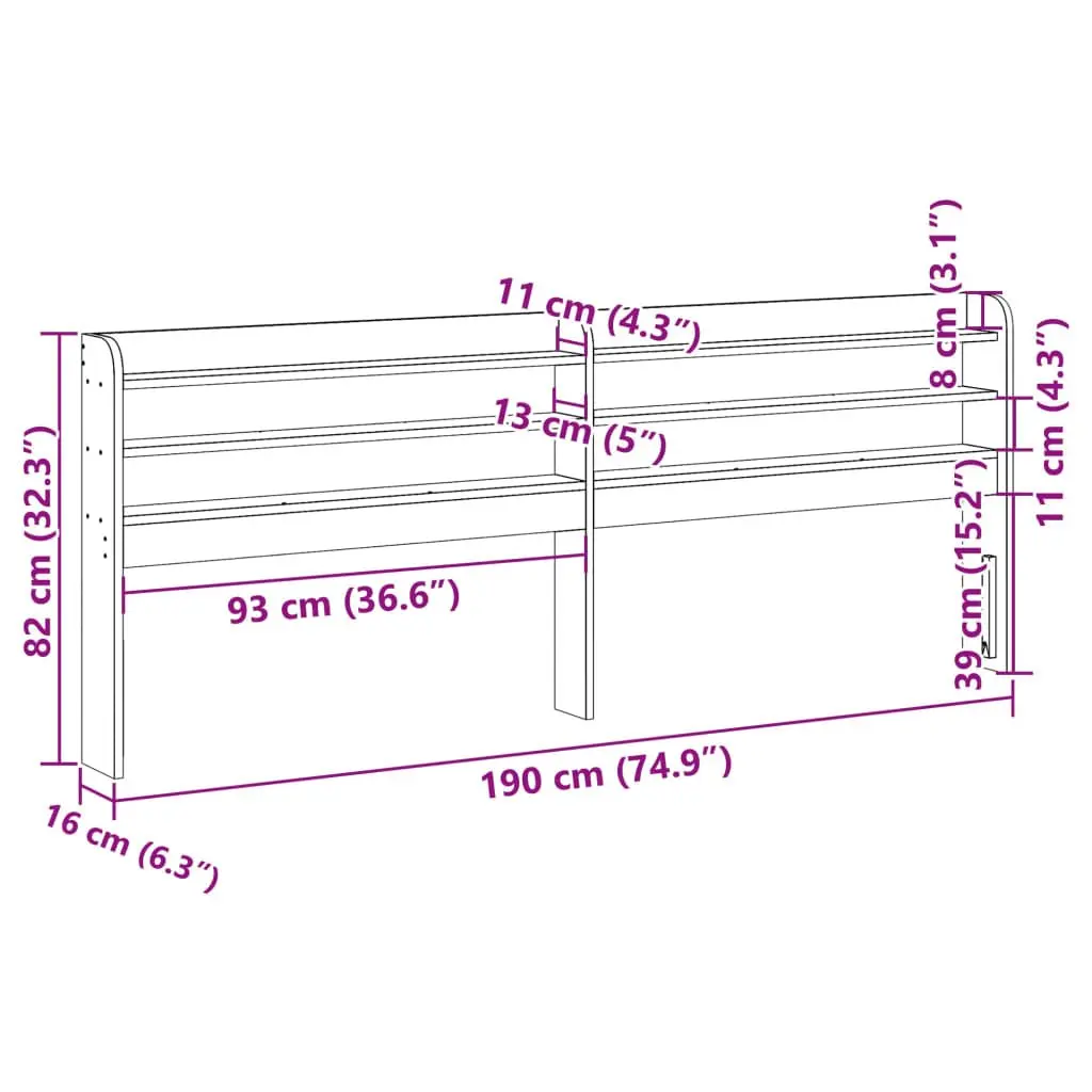 Headboard with Storage Shelves 180 cm Solid Wood Pine Brown Bedroom Furniture