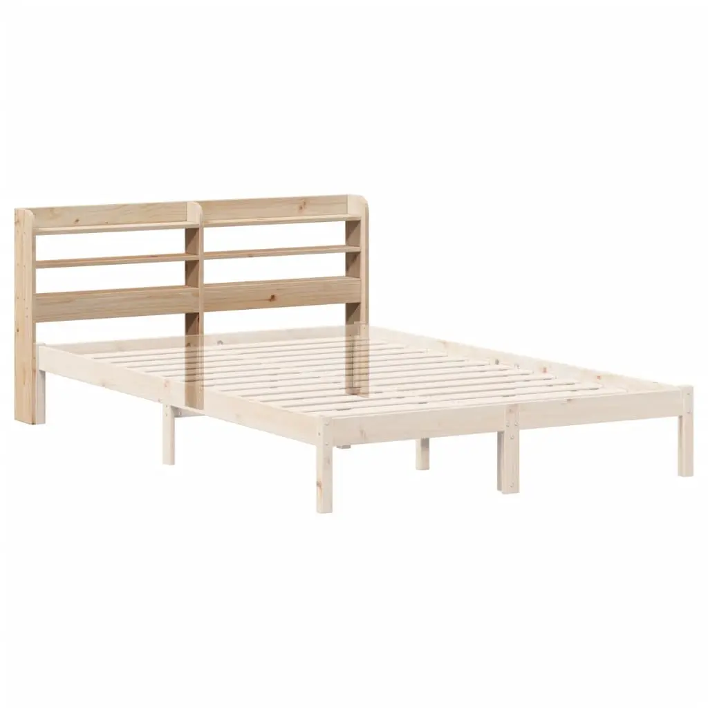 Headboard with Shelves 140cm Freestanding Solid Pine Wood Storage Bedroom Furniture