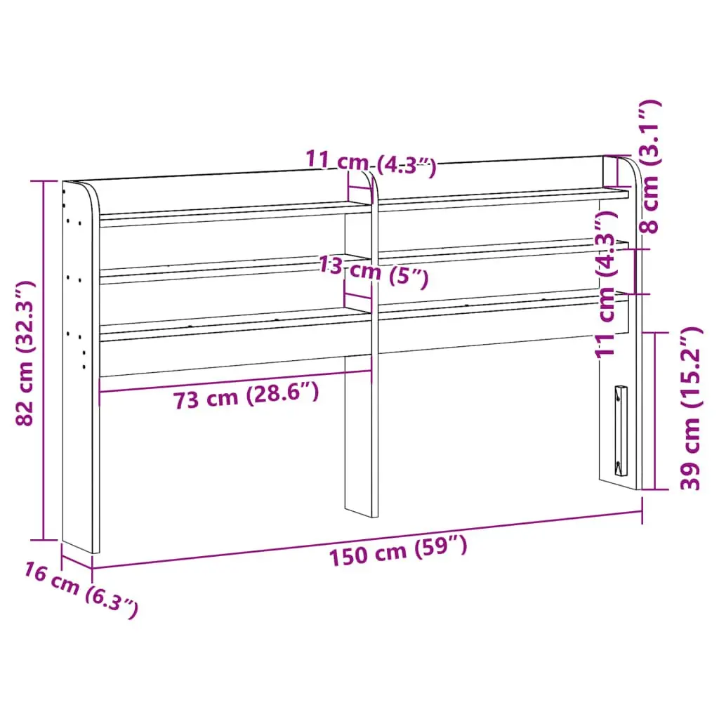 Headboard with Shelves 140cm Freestanding Solid Pine Wood Storage Bedroom Furniture