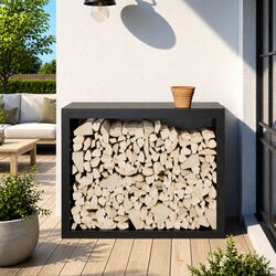 Firewood Rack Black Log Storage Stand Steel Heavy Duty Holder for Fireplace Wood