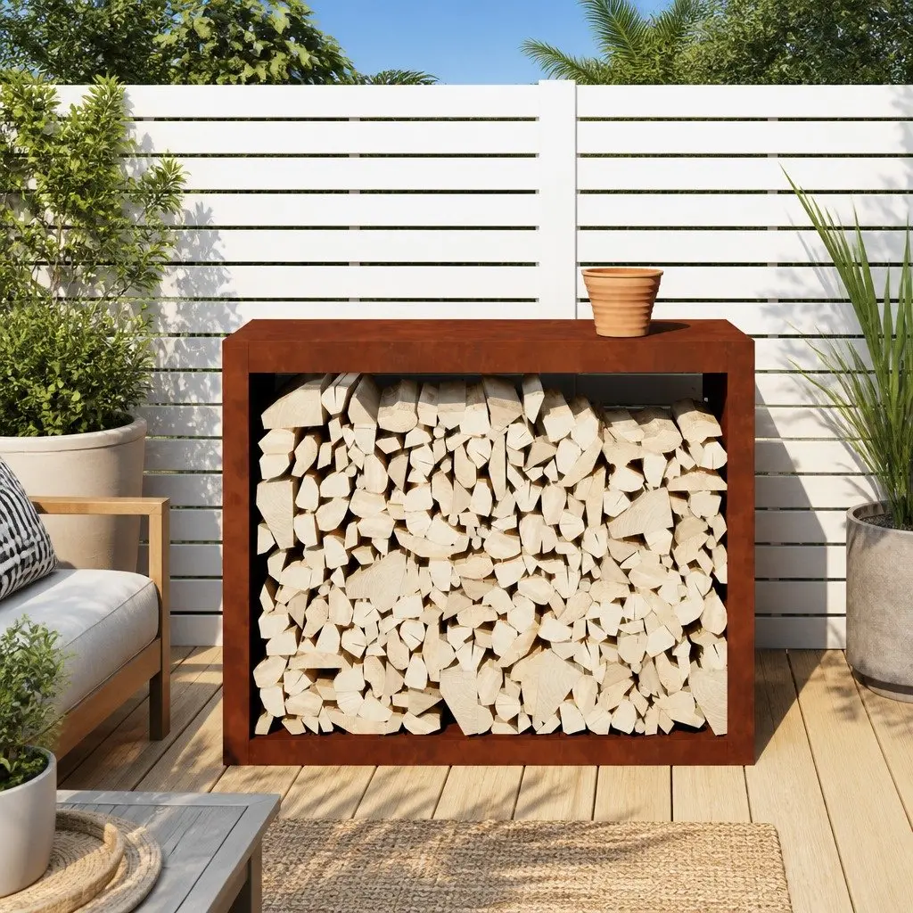 Firewood Rack 100 x 40 x 80 cm Weathering Steel Log Storage Stand